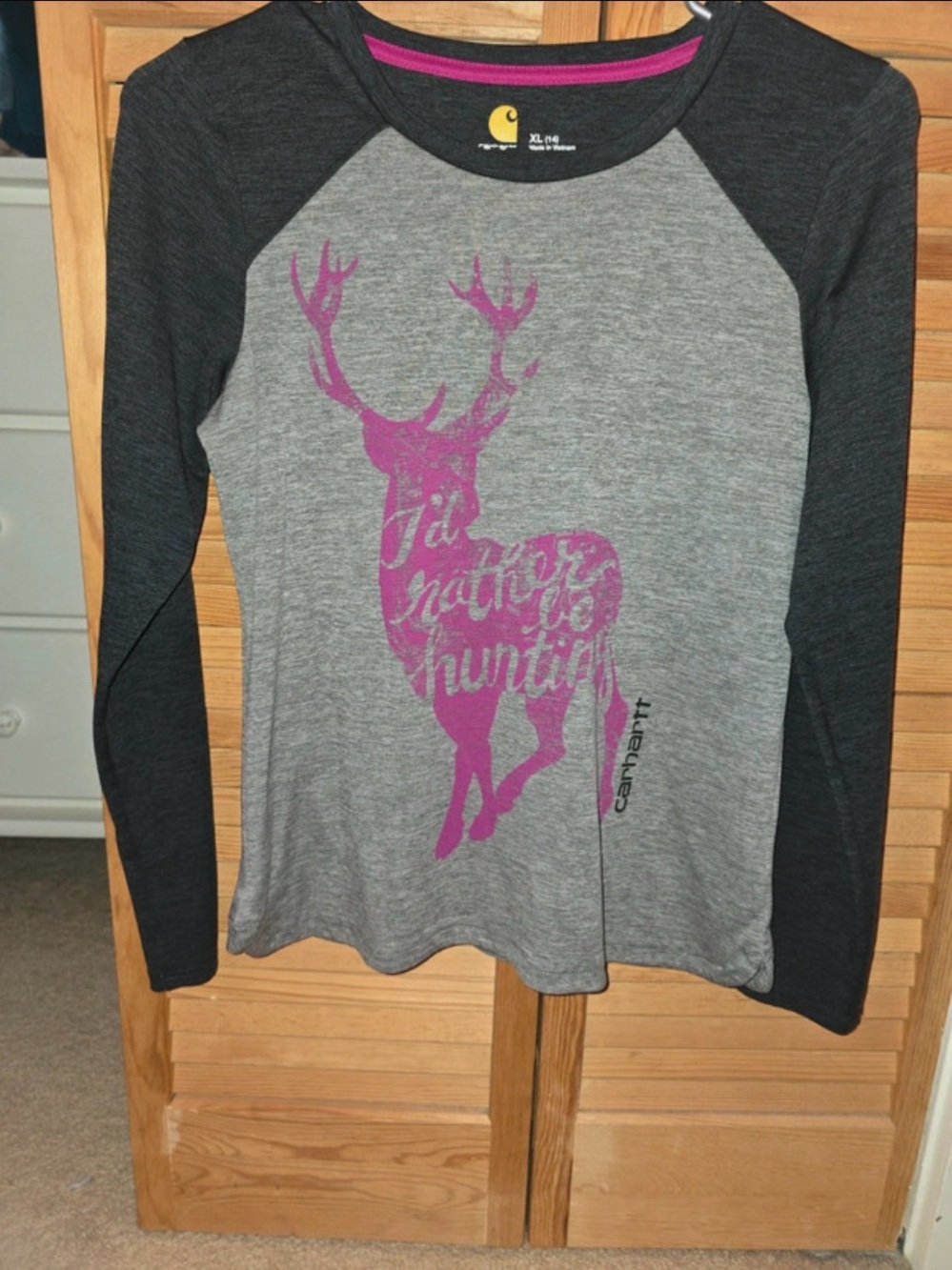 Carhartt Girls Gray & Dark Gray Tee with Pink Deer Graphic